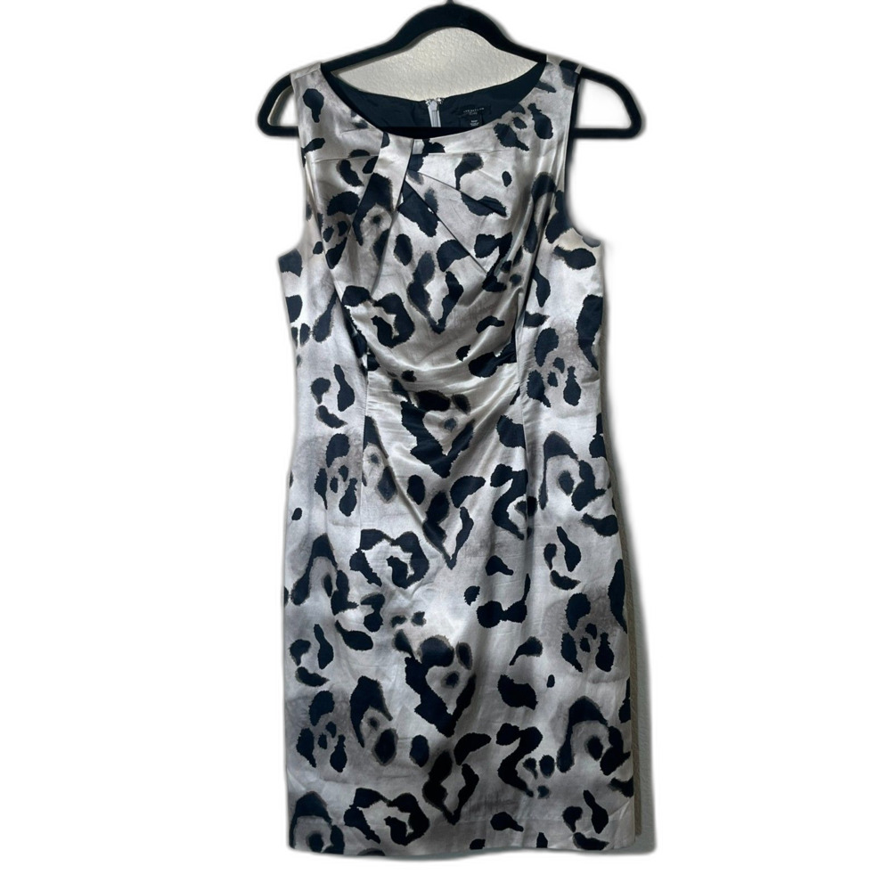 Ann Taylor Petite 10P Leopard Animal Print Silk Sheath Dress Sleeveless EUC